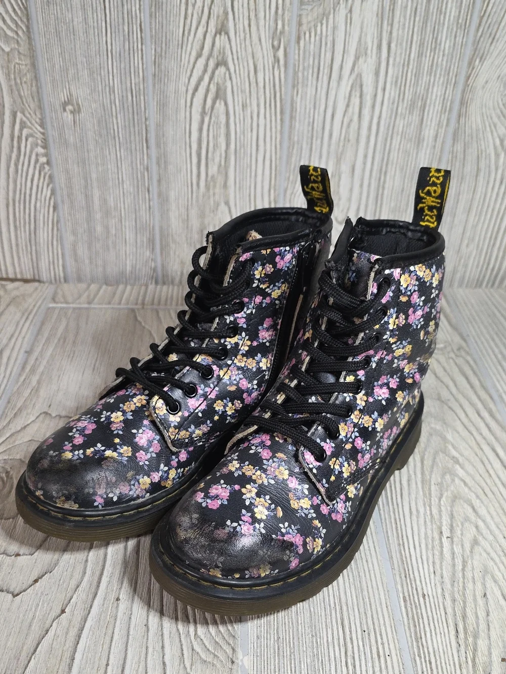Dr. Martens 1460 Mini Tydee Black Meadow Floral Combat Boots Kids Size 13